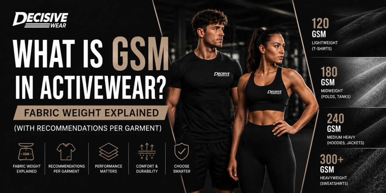 GSM in activewear fabric weight comparison for leggings, t-shirts and hoodies