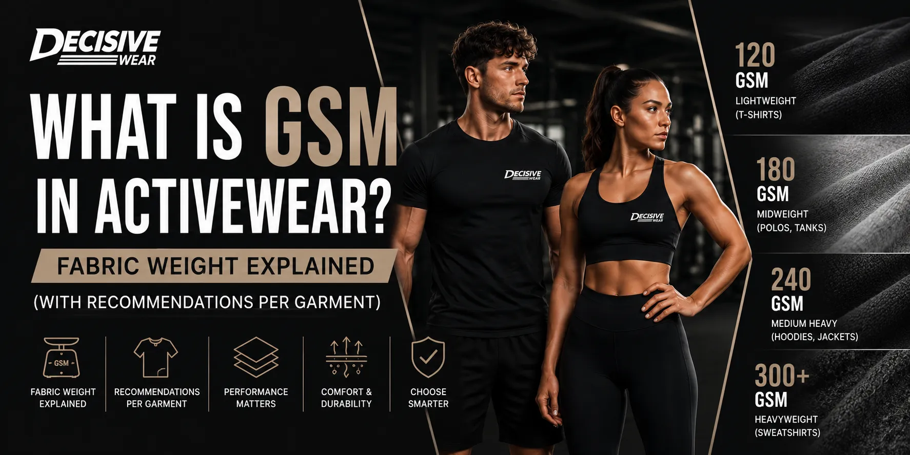GSM in activewear fabric weight comparison for leggings, t-shirts and hoodies