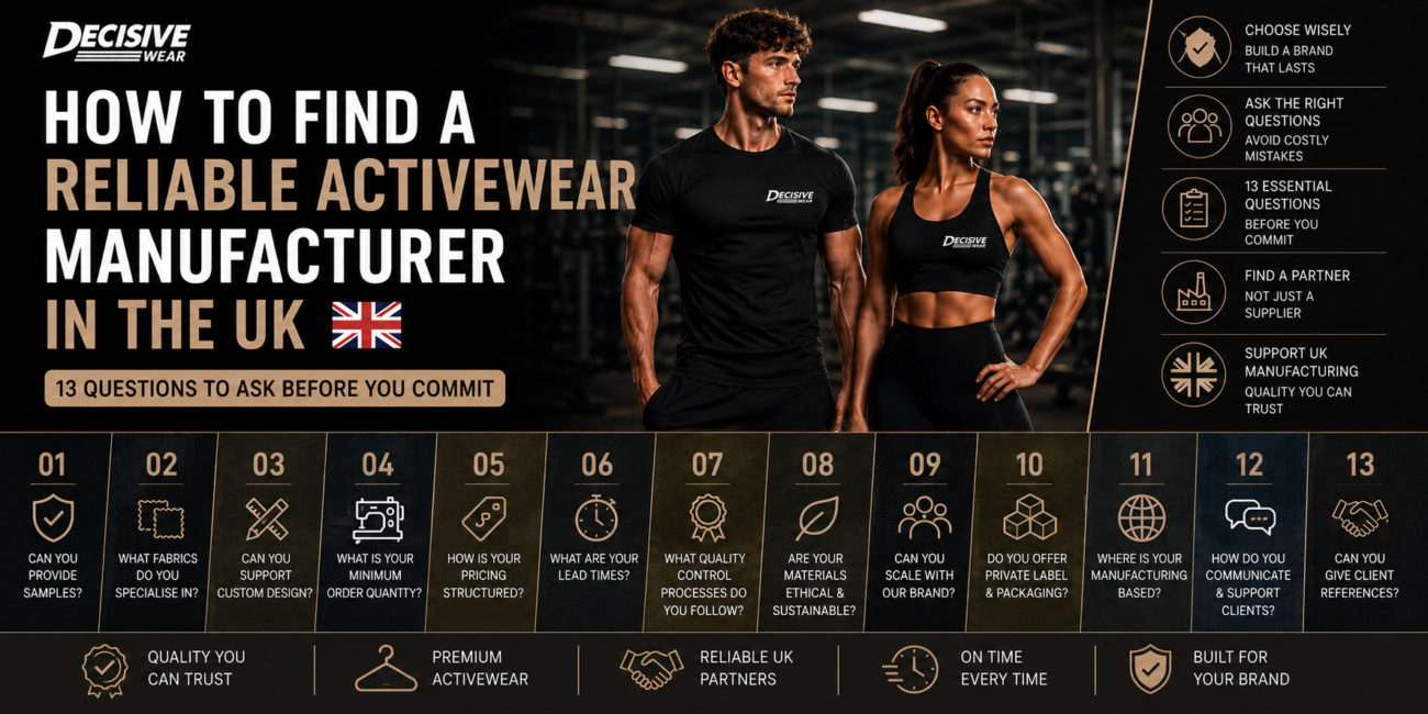 How to find a reliable activewear manufacturer in the UK — 13 questions to ask