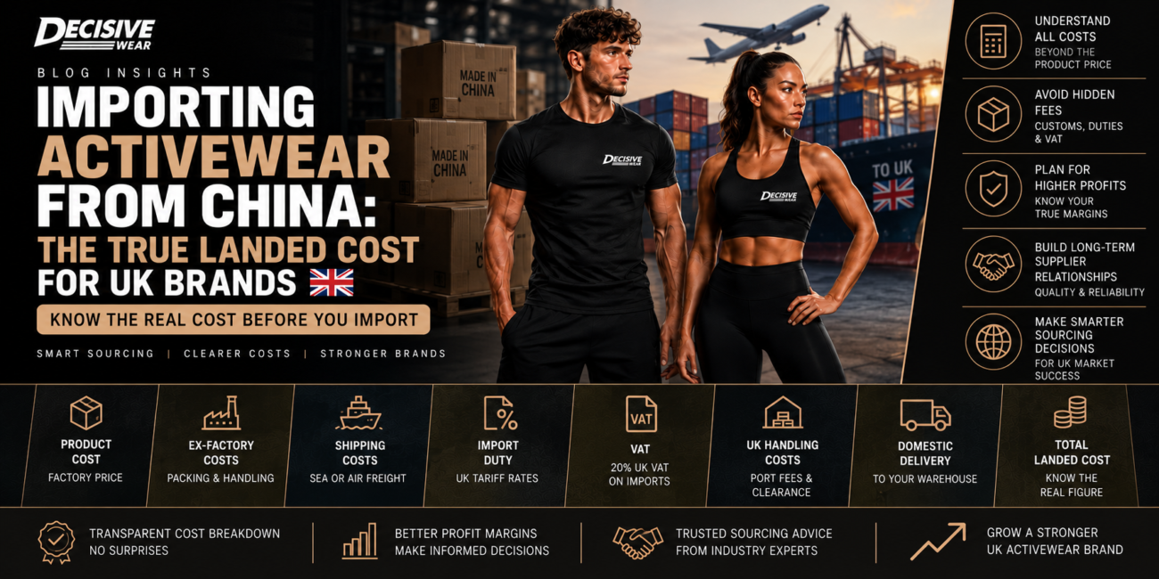 Cost breakdown chart showing the true landed cost of importing activewear from China to the UK