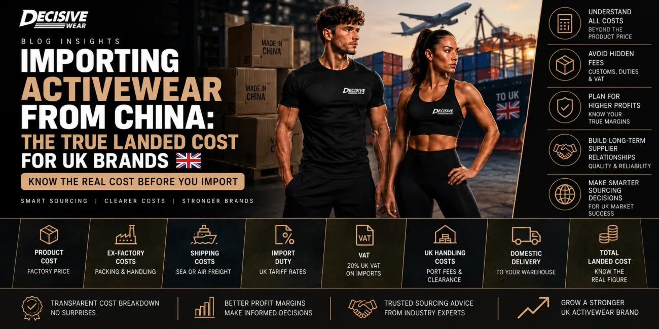 Cost breakdown chart showing the true landed cost of importing activewear from China to the UK